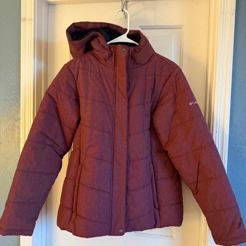 COLUMBIA Omni-Heat Heavenly Down Hooded Jacket Plum Purple Winter Coat